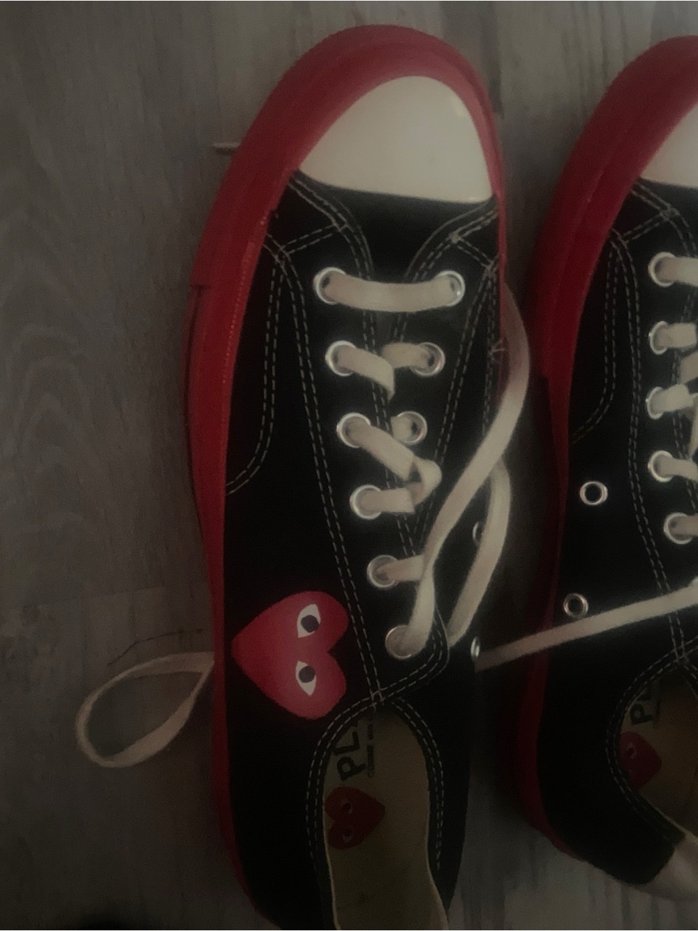 Converse Kids Black Canvas Sneakers with Red Sole and Heart